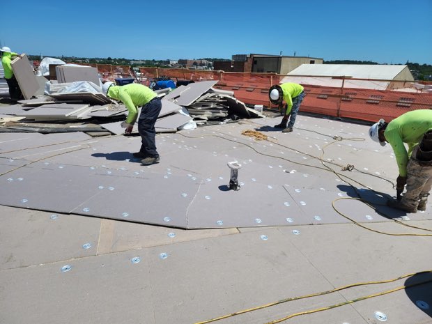 Debris cleared to the deck during tear-off.